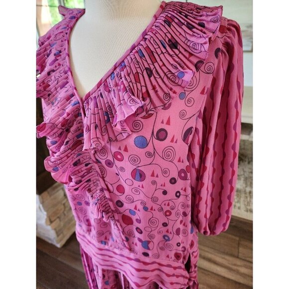 Vintage 80s Judi Michael 2 piece pleated skirt set Flapper Mixed Print Ruffle - Picture 6 of 11